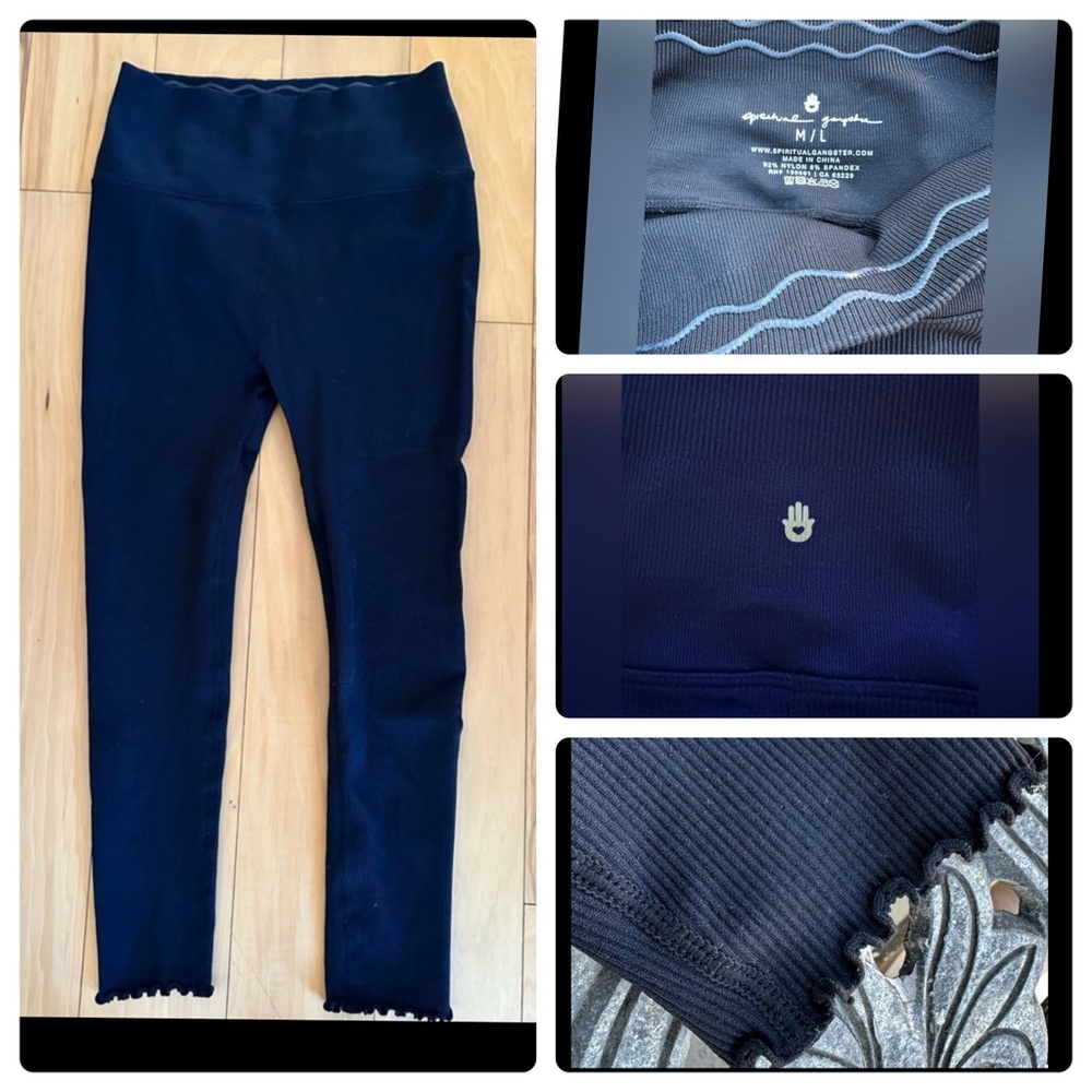 Spiritual Gangster Ribbed Scallop Hem Athletic Leggings